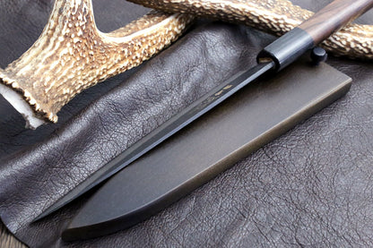 Yoshihiro Black Finish Blue Steel #2 Kurouchi Petty Shitan Handle with Nuri Saya Cover