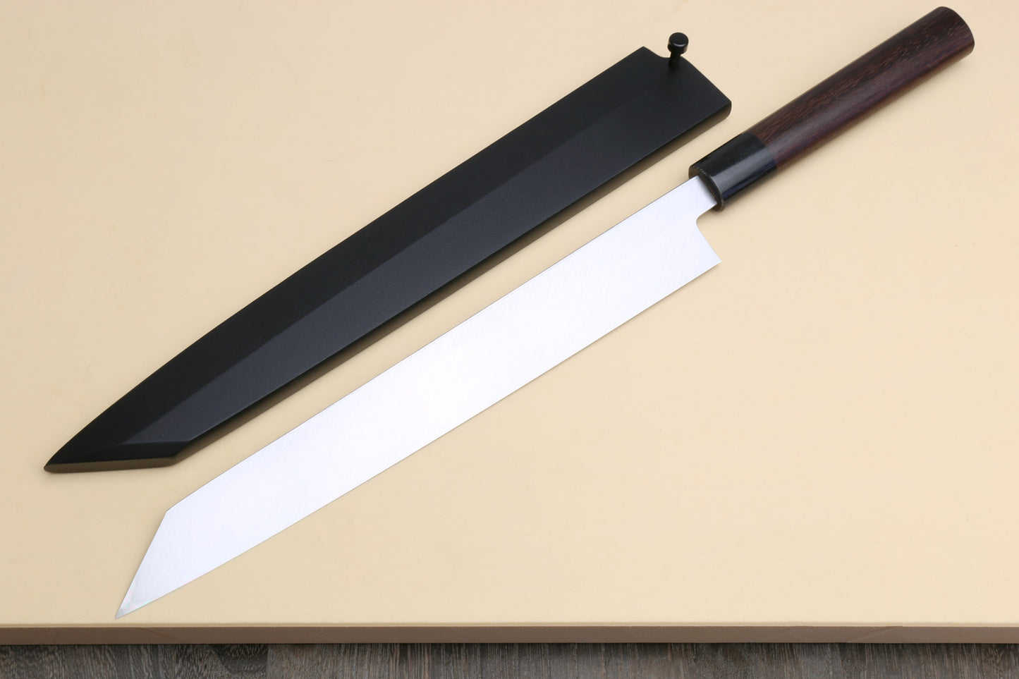 Yoshihiro Hongasumi White Steel Yanagi-Kiritsuke Sushi Sashimi Japanese Knife Rosewood Handle with Nuri Saya Cover