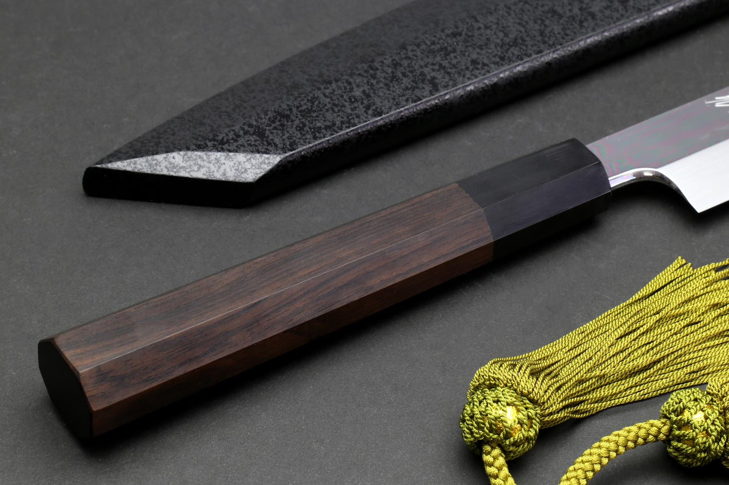 Yoshihiro Mizu Honyaki White Steel Mirror-Finished Namiukashi Yanagi Kiritsuke Ebony Handle