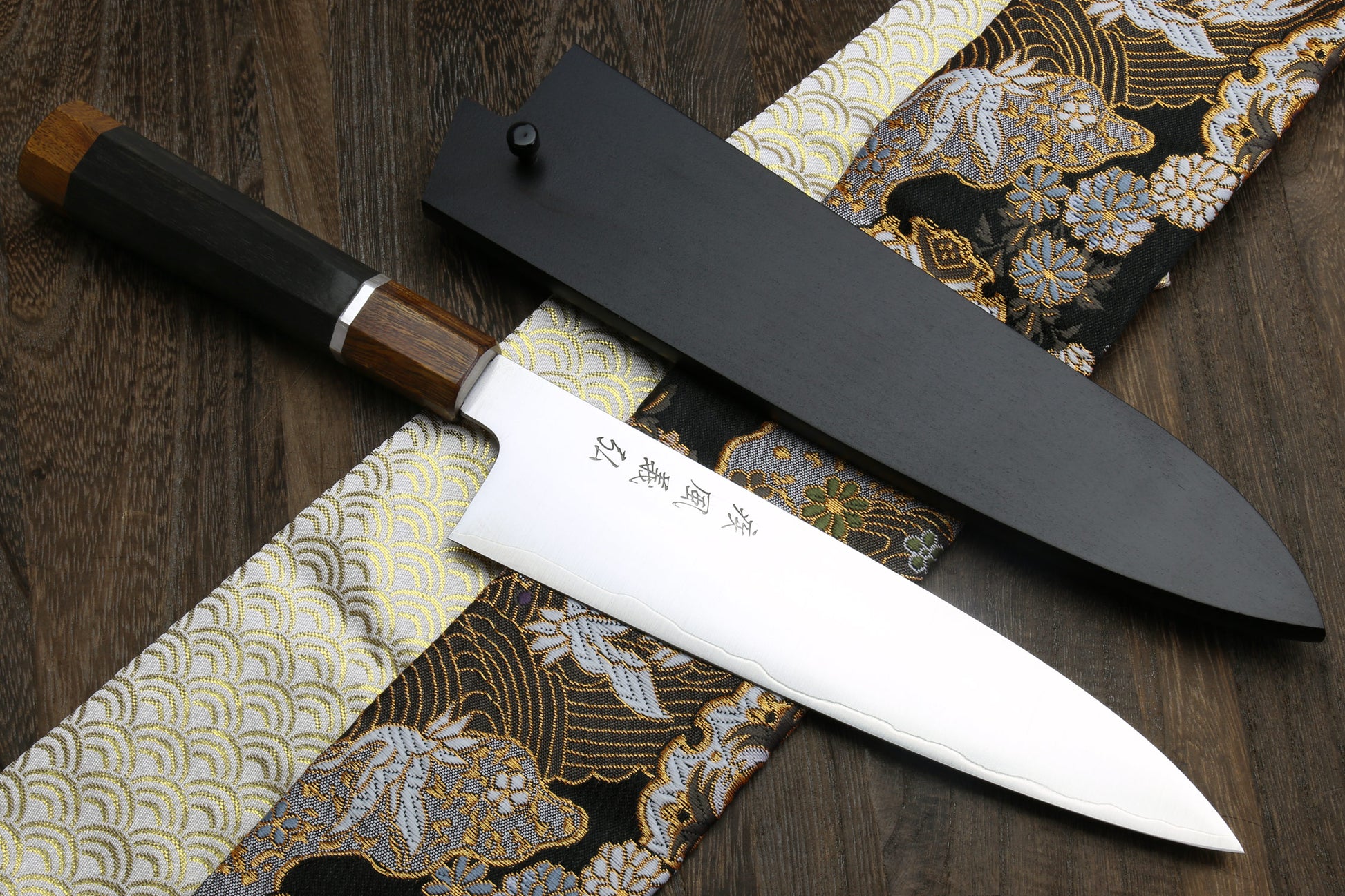 Yoshihiro Hayate ZDP-189 Super High Carbon Stainless Steel Gyuto Knife Octagonal Ebony Wood Handle with Sterling Silver Ring