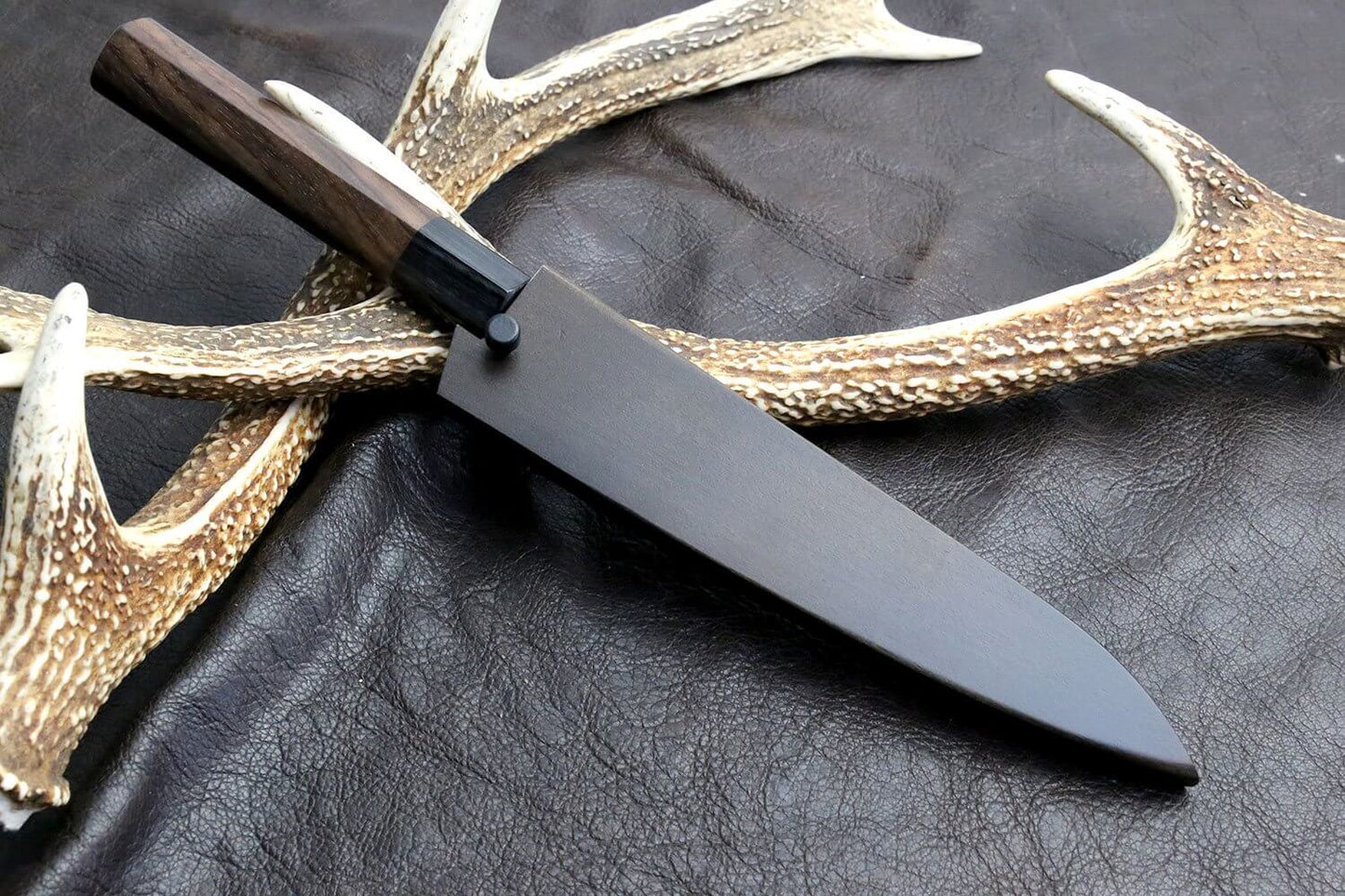 Yoshihiro Black Finish Blue Steel #2 Kurouchi Petty Shitan Handle with Nuri Saya Cover