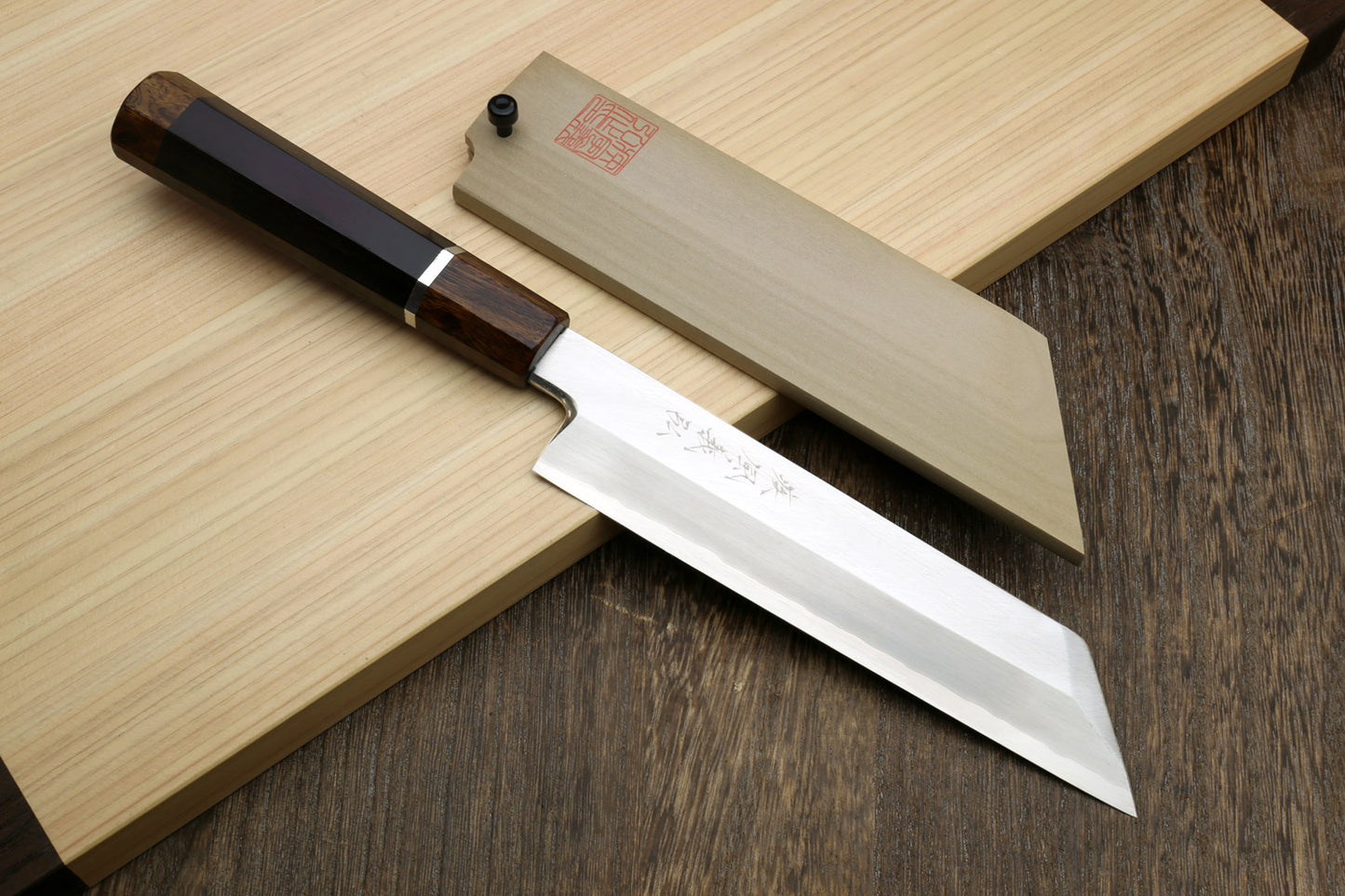 Yoshihiro Ginsan Semi-stainless Kenmuki Single-Edged Vegetable Knife Ebony Handle with Sterling Silver Ring