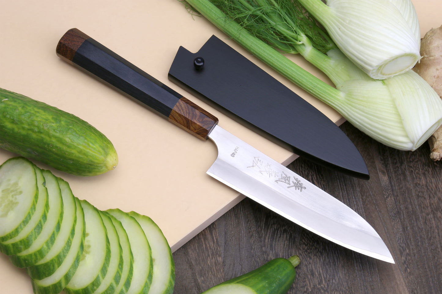 Yoshihiro High Speed Steel HAP40 Petty Multipurpose Chef Knife Natural Ebony Handle