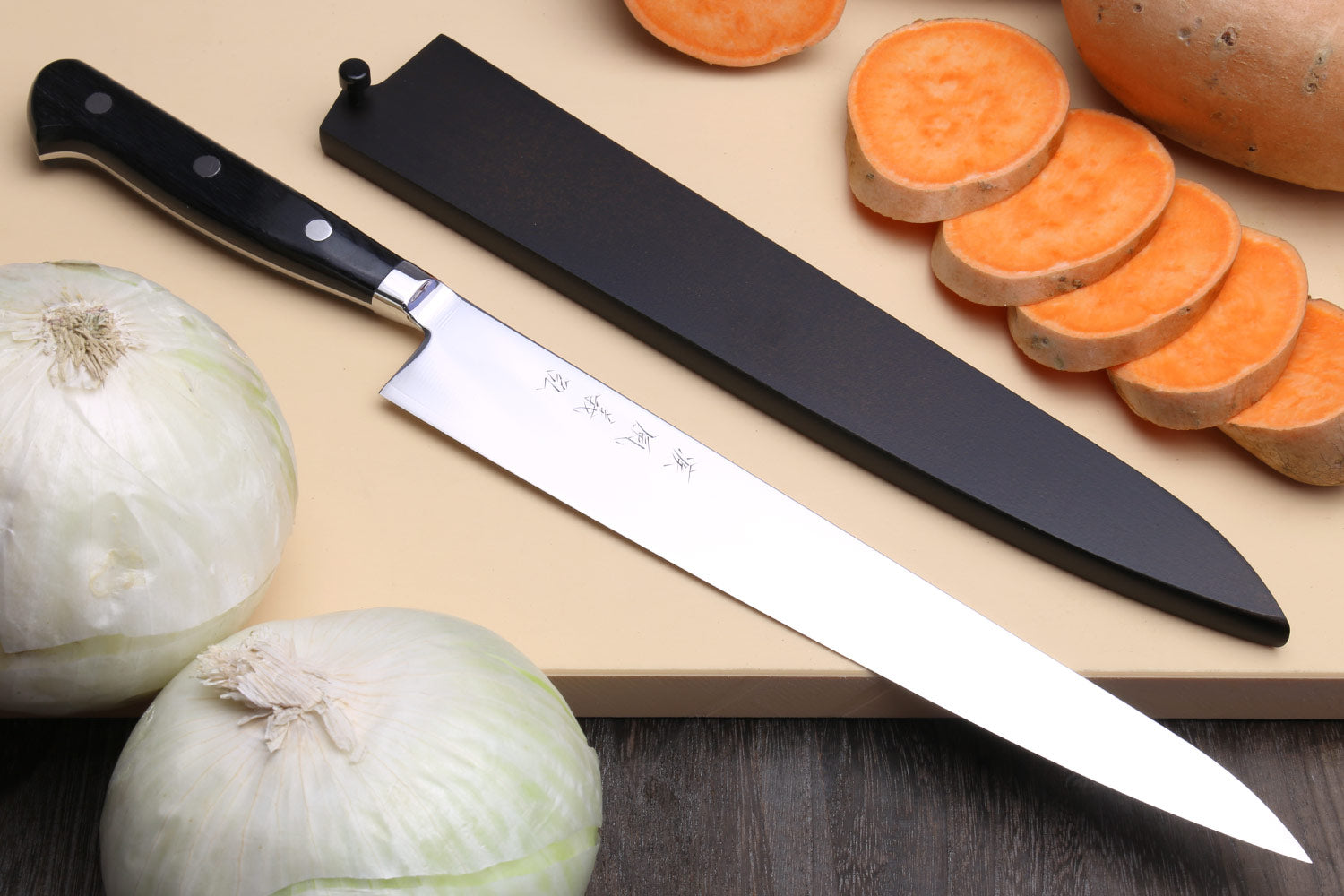 Yoshihiro High Speed Steel Sujihiki Slicer Knife (Black Pakkawood Handle)