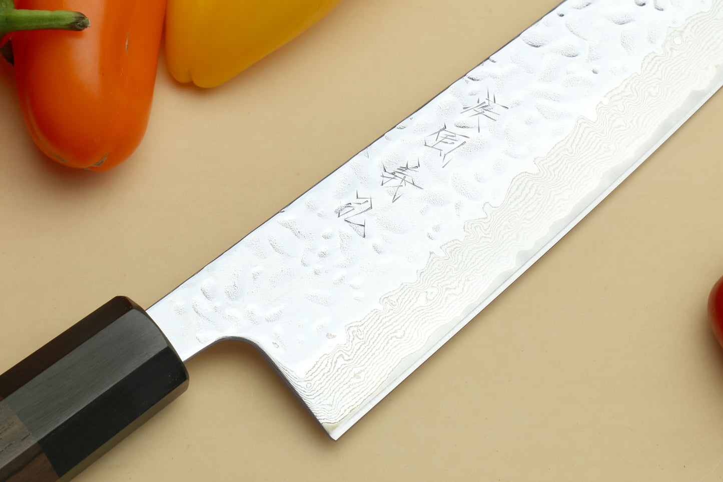 Yoshihiro Inox Stain-resistant Aus-10 Hammered Damascus Stainless Steel Ice Hardened Gyuto Chef Knife Shitan Handle