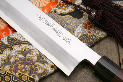 Yoshihiro Left Handed Kasumi White Steel Edo Usuba Traditional Japanese Vegetable Chopping Chef Knife Shitan Handle