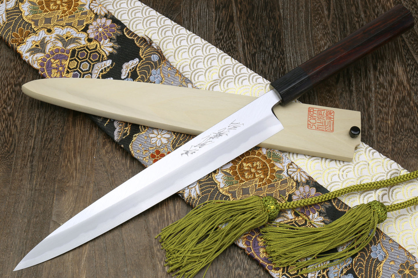 Yoshihiro Left Handed Kasumi White Steel Yanagi Sushi Sashimi Japanese Knife Shitan Handle