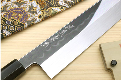 Yoshihiro Mizu Honyaki High Carbon White Steel #2 Mirror-Polished Namiukashi Edo Usuba  Japanese Traditional Vegetable Knife Triple Silver Ring Ebony Handle