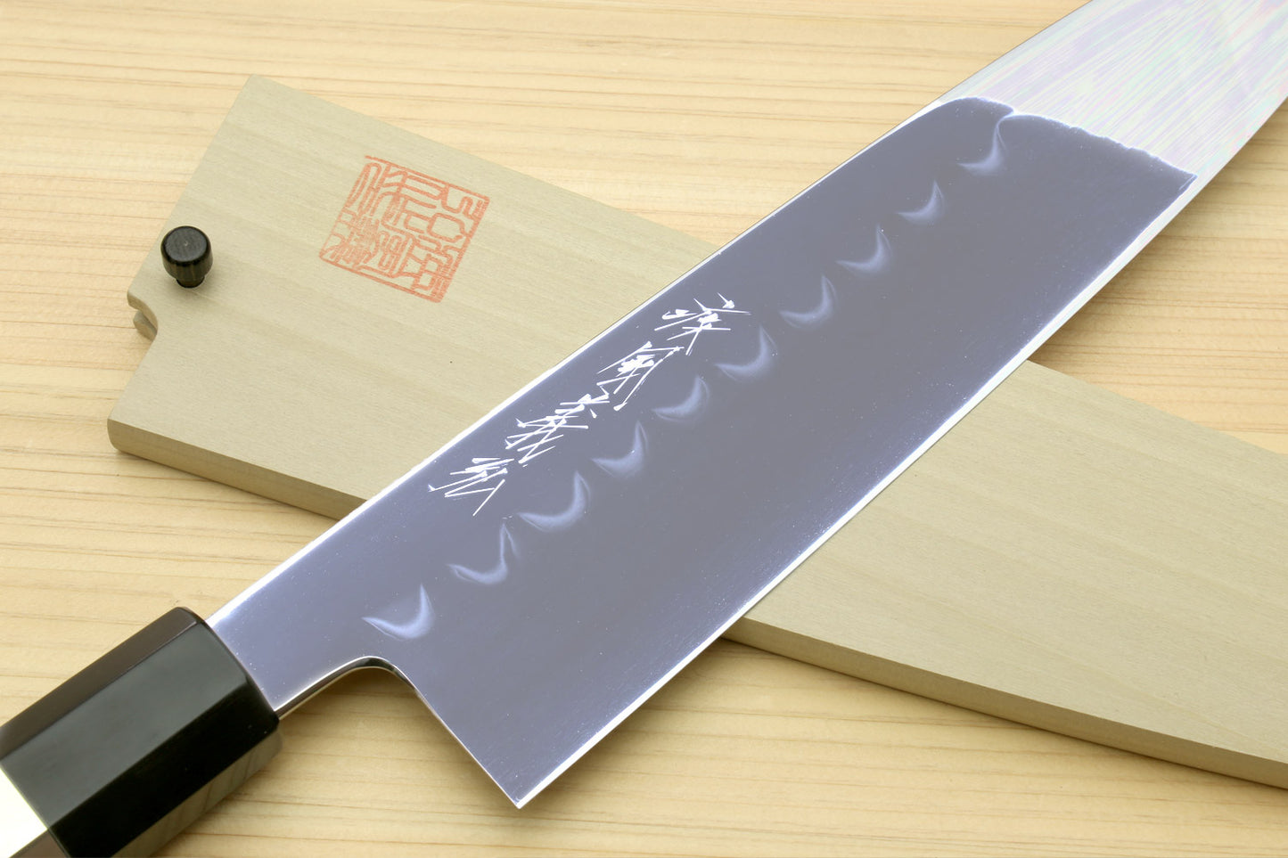 Yoshihiro Mizu Honyaki Shiroko White Steel #2 Mirror Polished Namiukashi Gyuto Japanese Chef Knife with Triple Nickel Silver Ring Ebony Handle