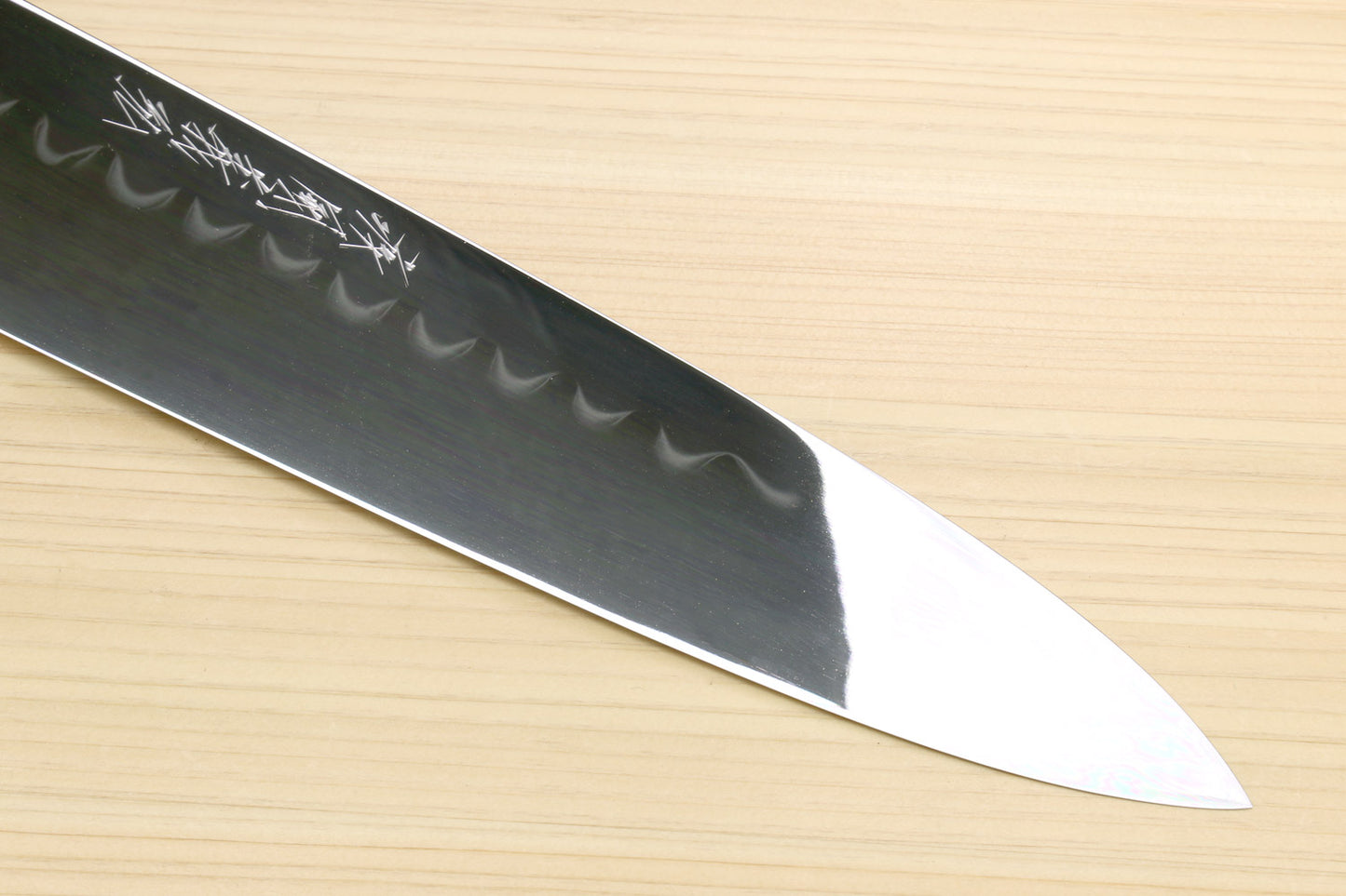 Yoshihiro Mizu Honyaki Shiroko White Steel #2 Mirror Polished Namiukashi Gyuto Japanese Chef Knife with Triple Nickel Silver Ring Ebony Handle