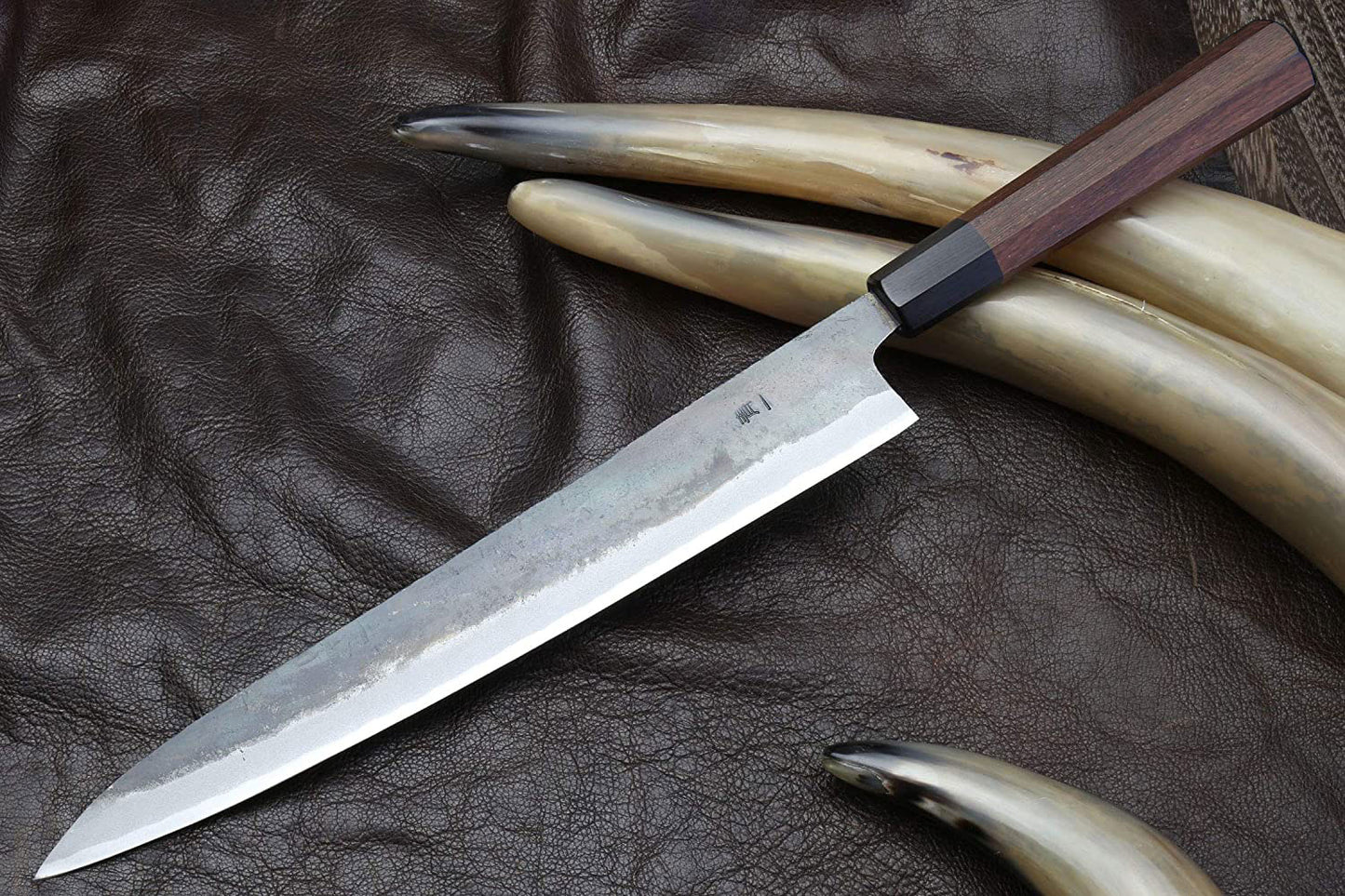 Yoshihiro Mizu Yaki Blue High Carbon Steel #1 Kurouchi Sujihiki Slicer Chef Knife with Shitan Wood Handle