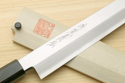 Yoshihiro Mizuyaki Hongasumi Ginsan High Carbon Stain Resistant Steel Yanagi-Kiritsuke Sushi Sashimi Japanese Knife Rosewood Handle