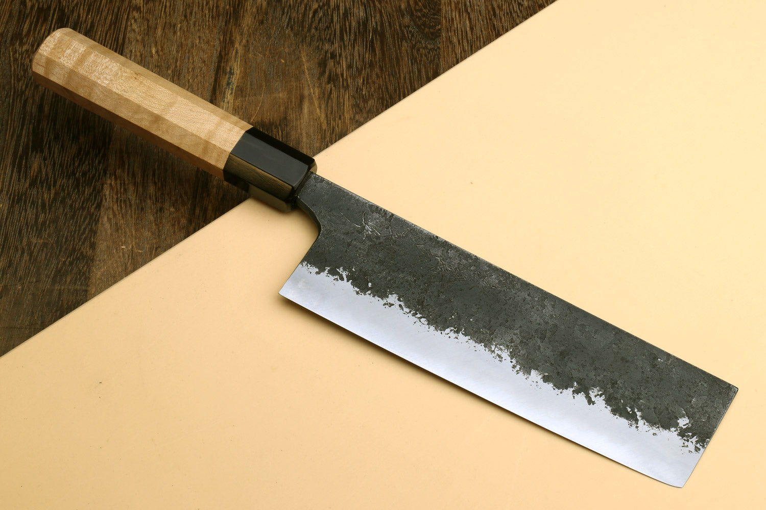 Yoshihiro Nashiji High Carbon White Steel #2 Nakiri Japanese Vegetable Knife with Camphor Handle