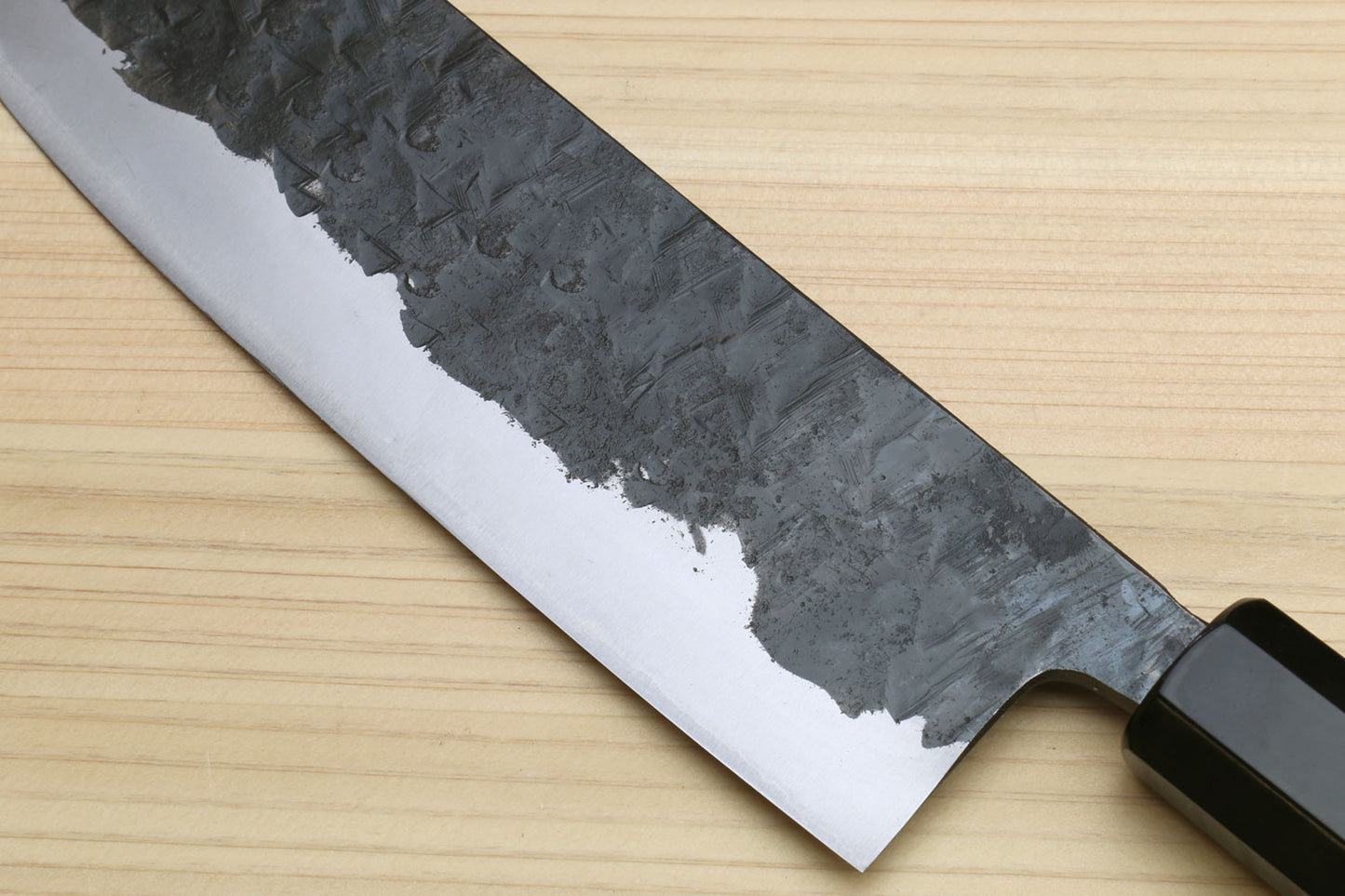 Yoshihiro Nashiji Kurouchi White Steel #2 Stainless Clad Nakiri Vegetable Knife with Kaede Wood Handle