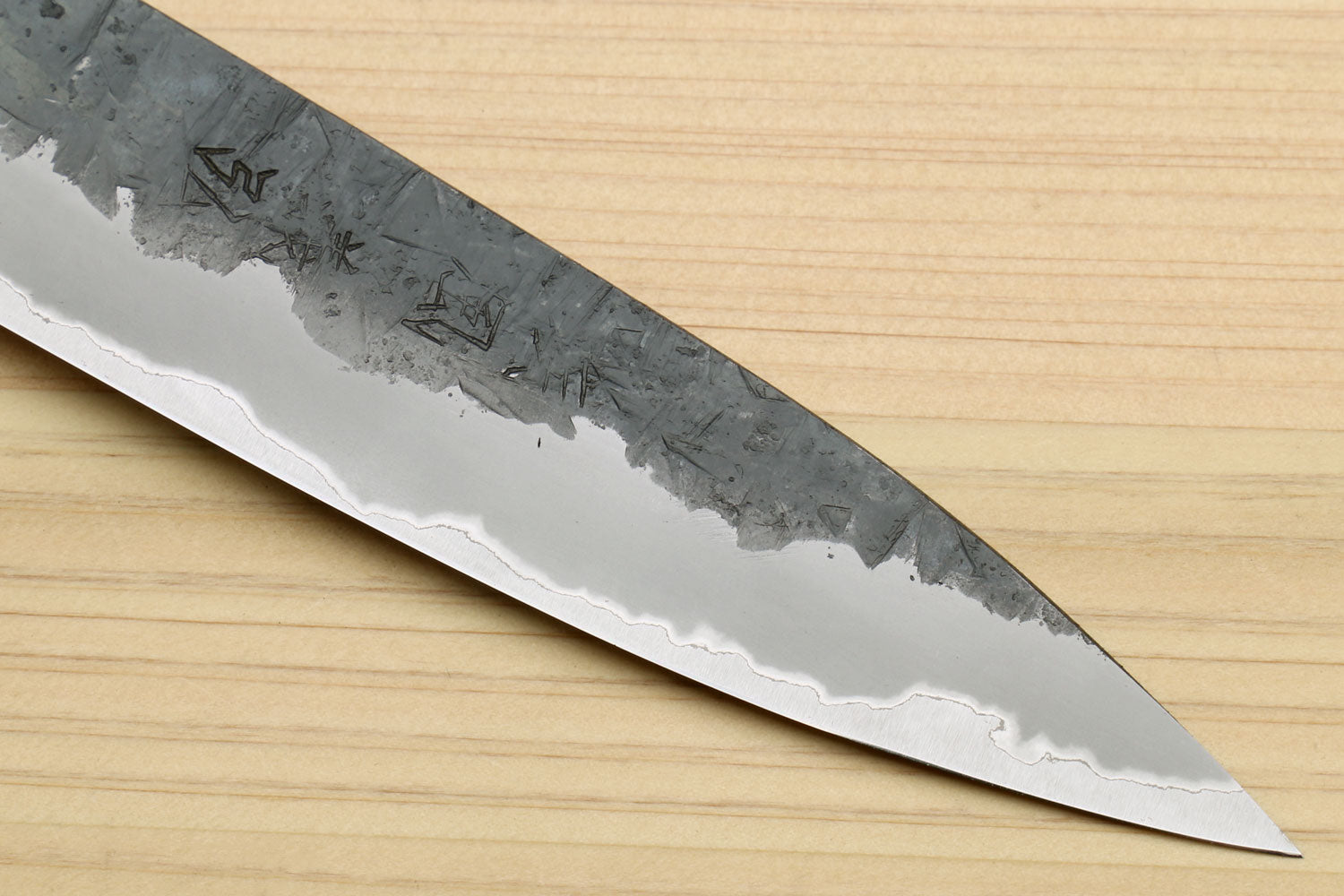 Yoshihiro Nashiji Kurouchi White Steel #2 Stainless Clad Petty Utility Knife with Kaede Wood Handle