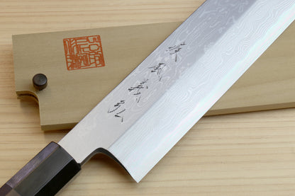 Yoshihiro Suminagashi Blue #1 High Carbon Steel Edo Usuba Japanese vegetable Prep Chopping Chef Knife Ebony wood Handle