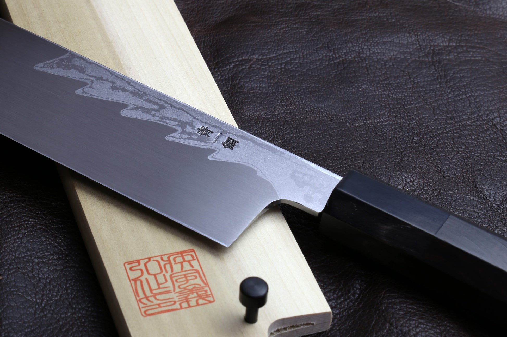 Yoshihiro Suminagashi Blue #1 High Carbon Steel Edo Usuba Japanese vegetable Prep Chopping Chef Knife Ebony wood Handle