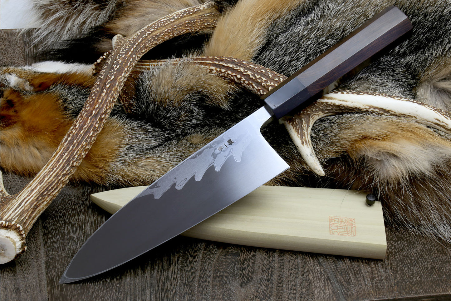 Yoshihiro Suminagashi Blue Steel #1 Deba fish fillet Chef knife, Ebony Handle