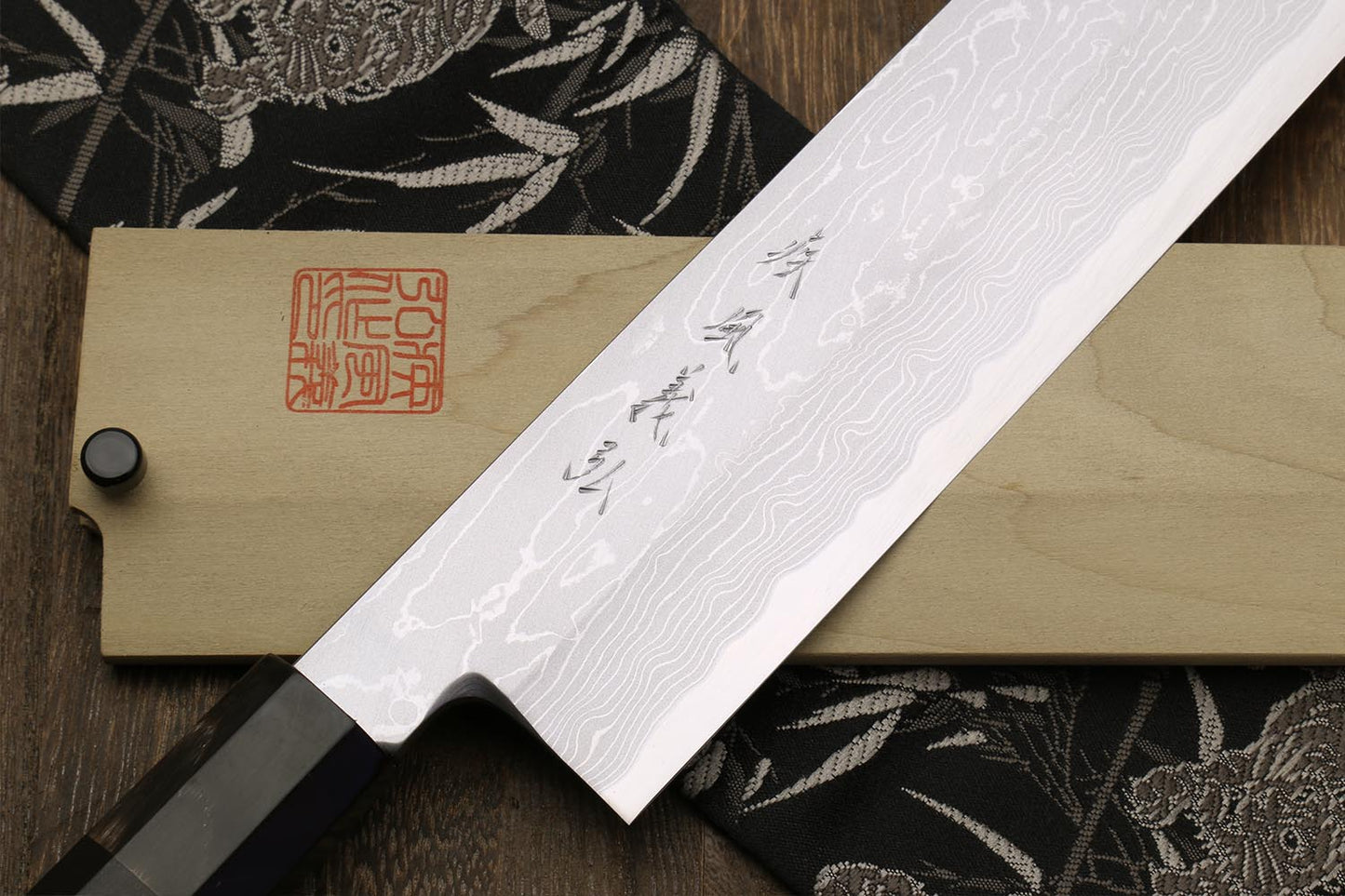 Yoshihiro Suminagashi Blue Steel #1 Kama Usuba Traditional Japanese vegetable Chopping Chef Knife, Ebony Wood Handle