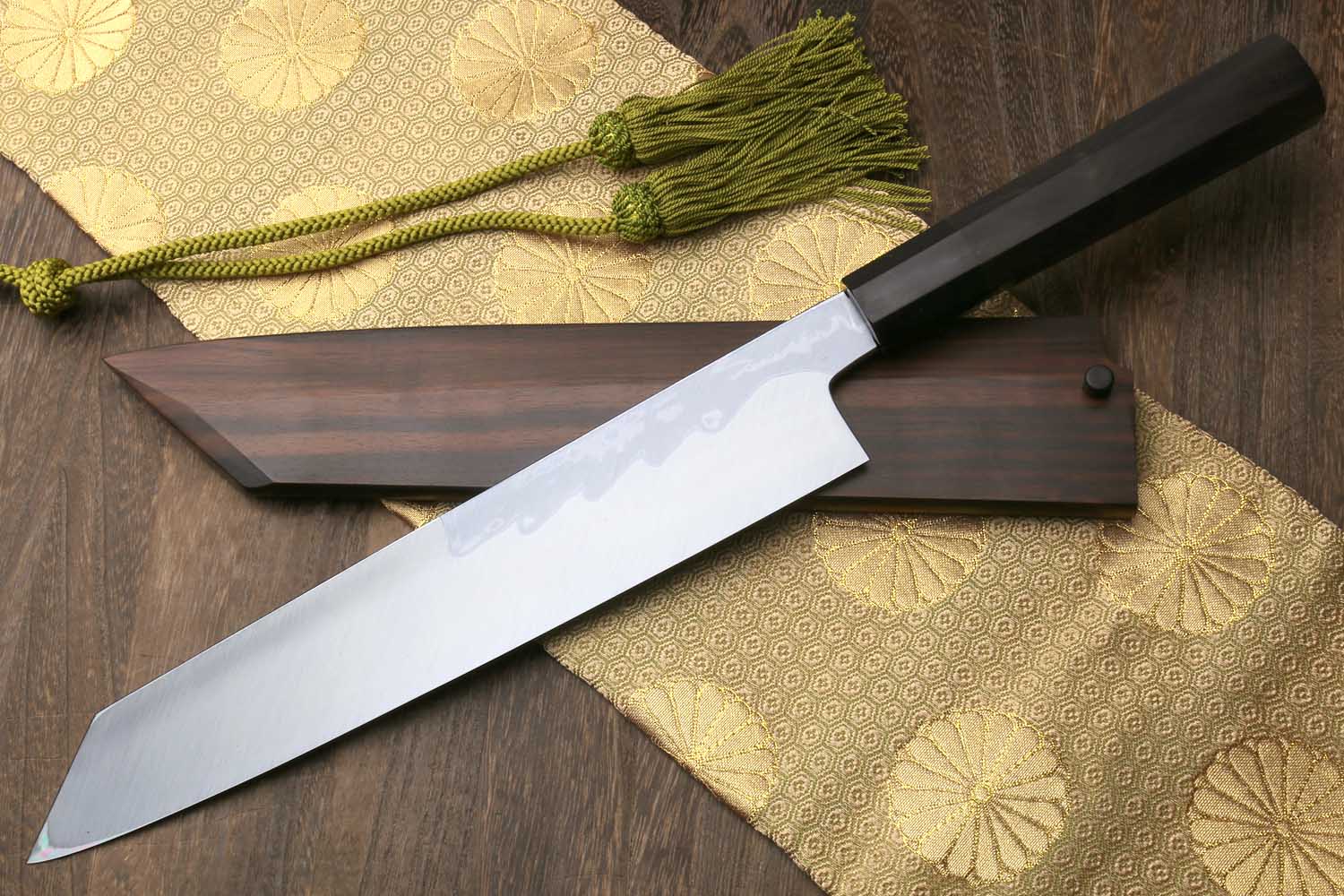 Yoshihiro Suminagashi Blue Steel #1 Kiritsuke Multipurpose Japanese Chef Knife Ebony wood Handle & Saya