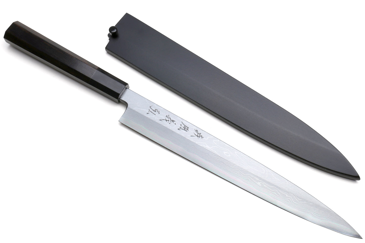 Yoshihiro Suminagashi Blue Steel #1 Yanagi Sushi Sashimi Japanese Knife Ebony Handle