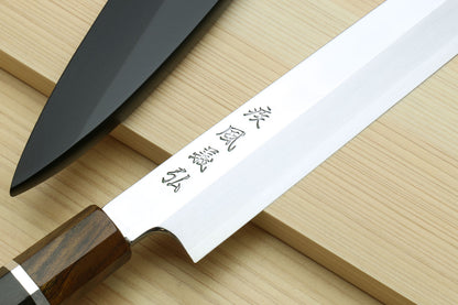 Yoshihiro SVG-10 Semi-Stainless Steel Mirror Finished Yanagi Sushi Sashimi Japanese Knife Ebony Handle with Sterling Silver Ring