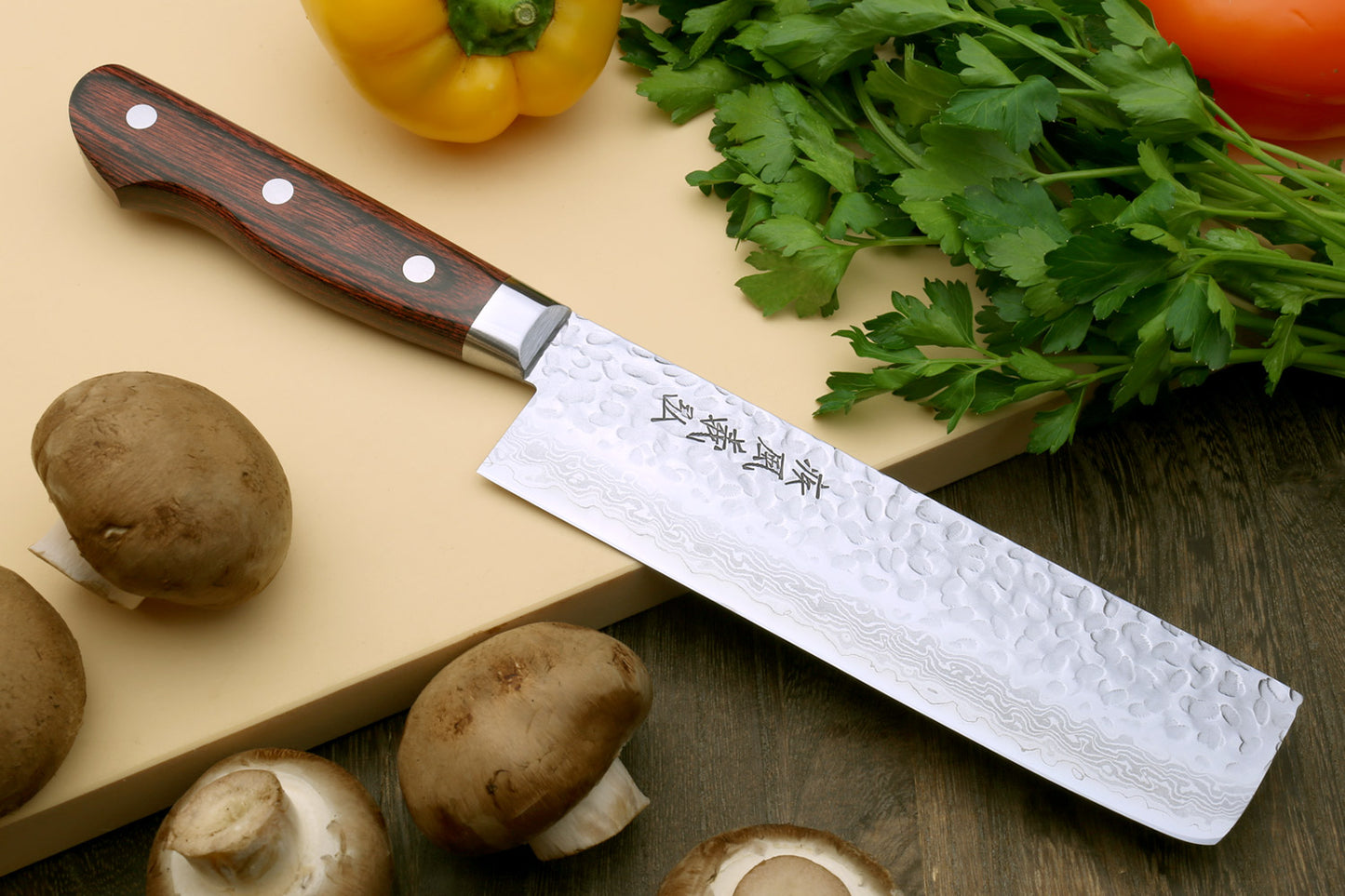 Yoshihiro VG-10 16 Layer Hammered Damascus Stainless Steel Nakiri Vegetable Knife 6.5" (165mm)